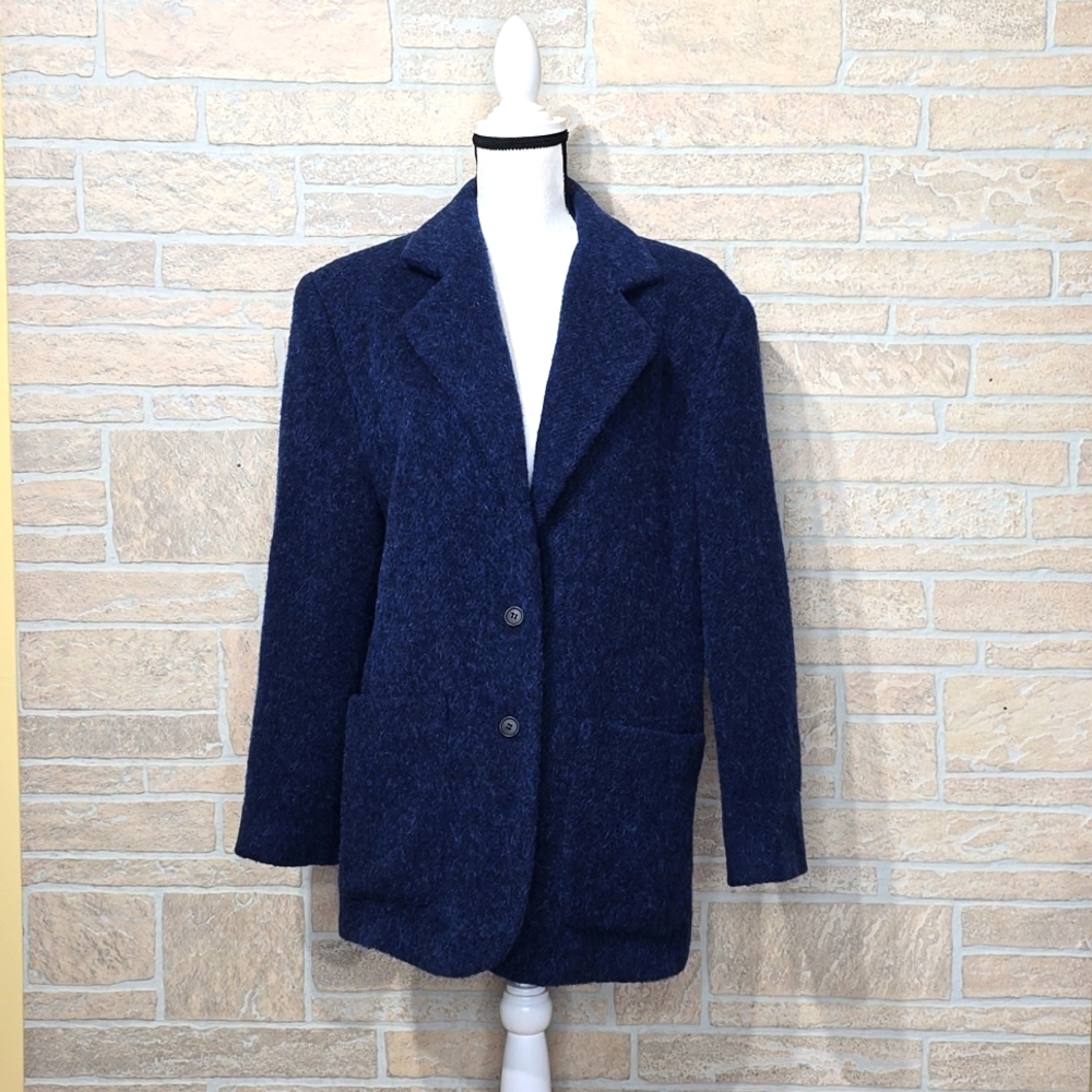 WOOLRICH WOOL ANGORA BLEND COAT BLUE BUTTON 70s Vintage